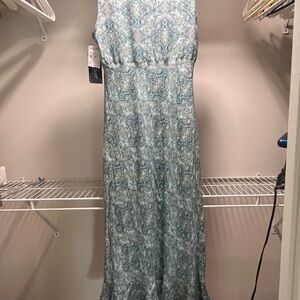 Karen Kane Blue and White Sleeveless Maxi Gown